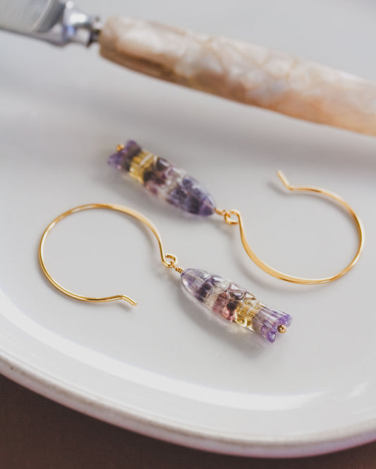 Riviera Bite Gemstone Fish Hook Hoop Earring Gold