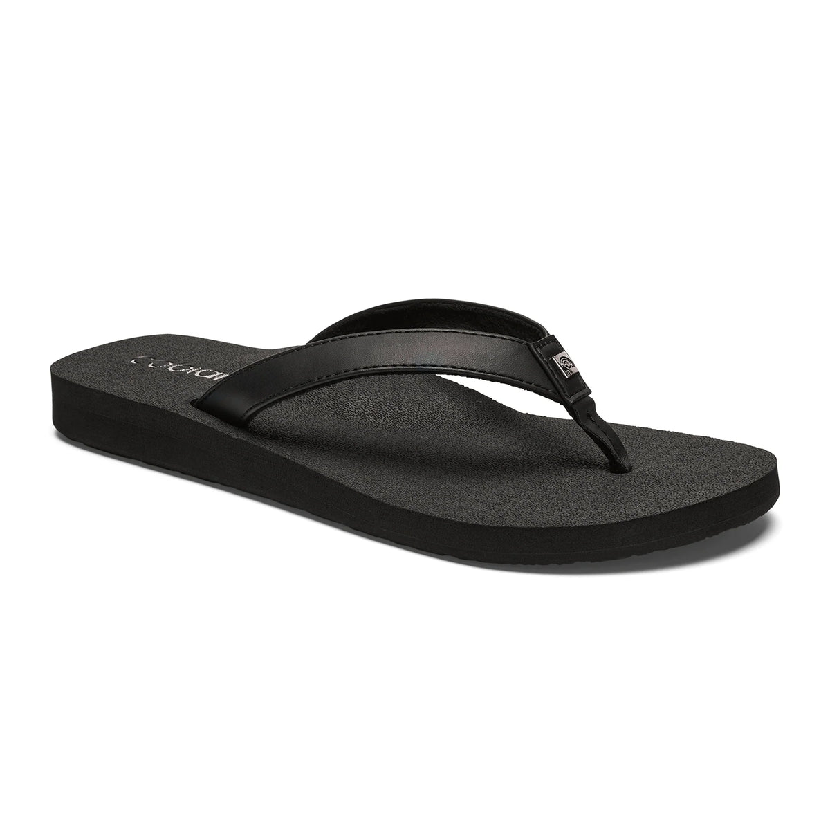 Cobian Skinny Bounce black flip flop featuring wide black straps, a textured cushioned footbed, and a small Cobian logo accent.