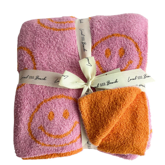 Local Beach Smiley Luxe Home Blanket Pink/Orange