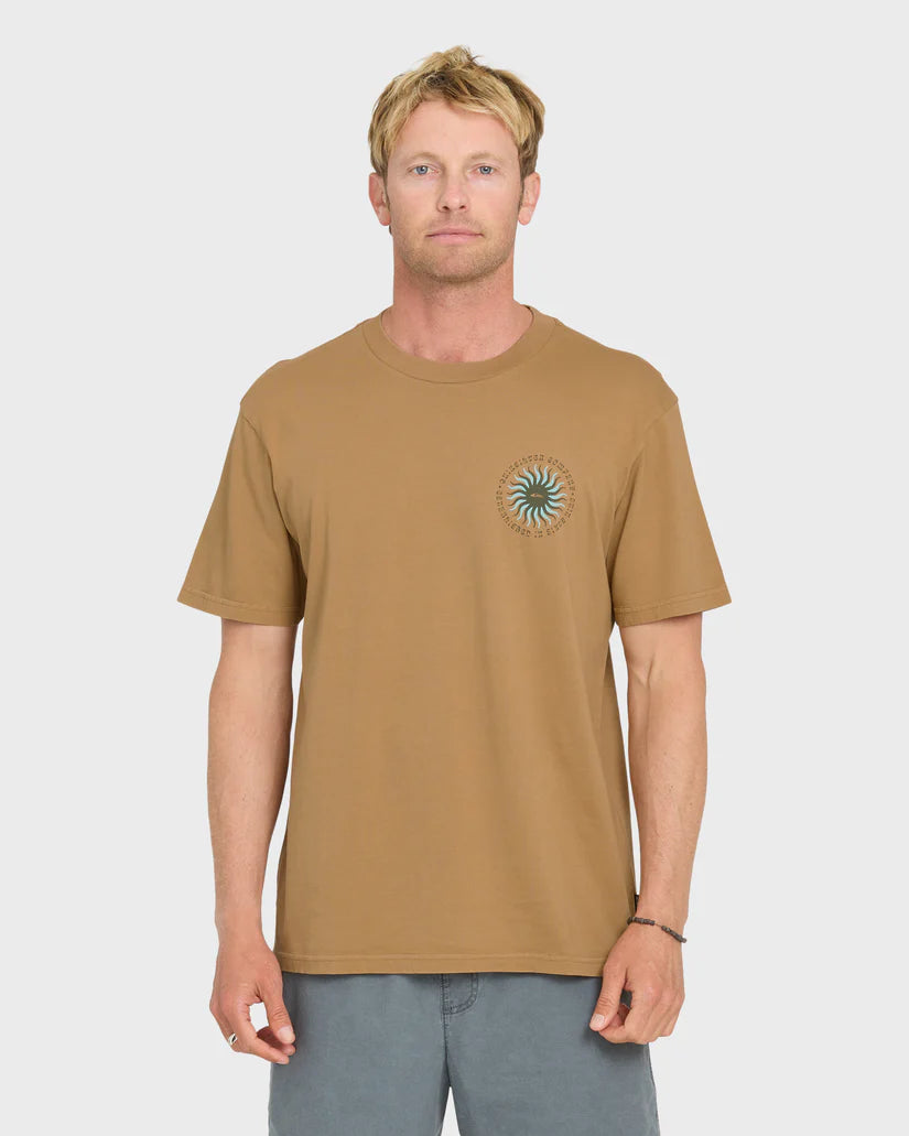 Quiksilver Men's Sunny Day Pigment Dye Short Sleeve Cotton Tee Tobacco