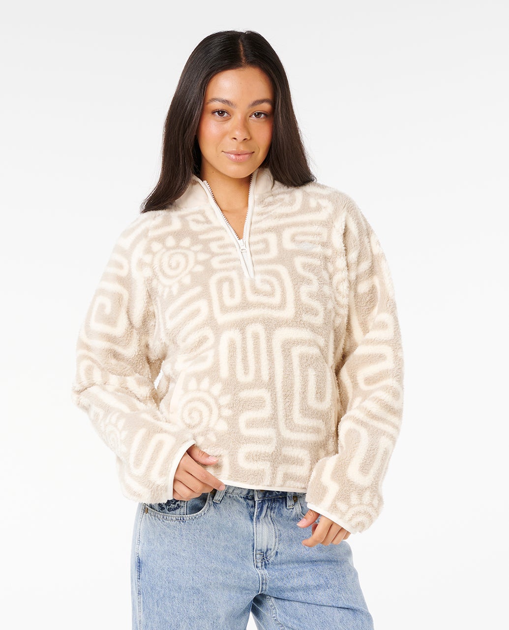 Rip Curl Women's Sunset Luau 1/4 Zip Polar Fleece Bone
