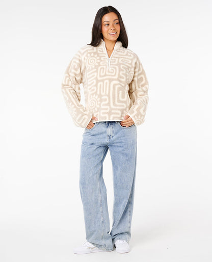Rip Curl Women's Sunset Luau 1/4 Zip Polar Fleece Bone