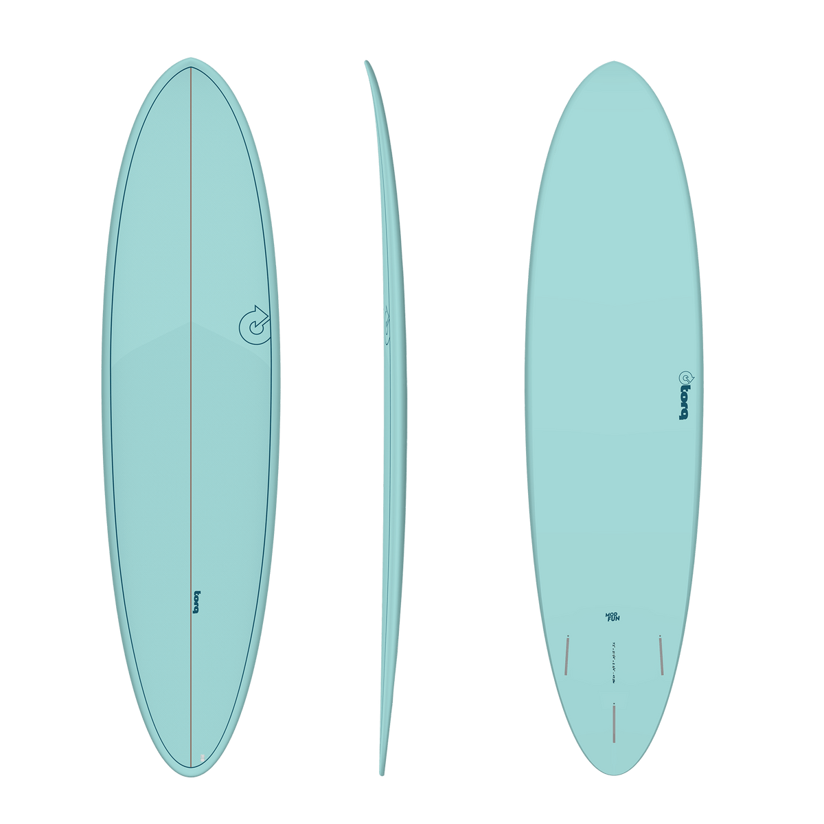 Light blue surfboard from different angles on a black background