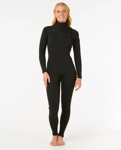 Rip Curl Women’s Dawn Patrol 4/3 Chest Zip Wetsuit Black – Front View