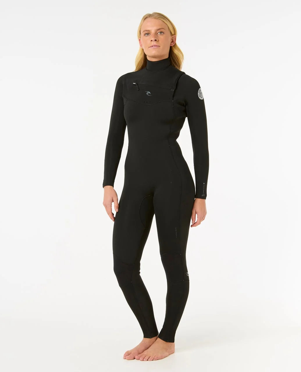 Rip Curl Women’s Dawn Patrol 4/3 Chest Zip Wetsuit Black – Three Quarter View
