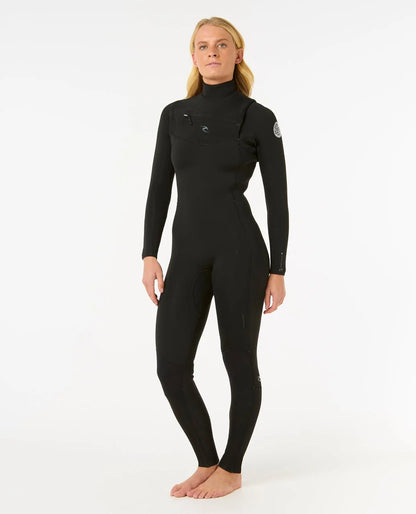 Rip Curl Women’s Dawn Patrol 4/3 Chest Zip Wetsuit Black – Three Quarter View