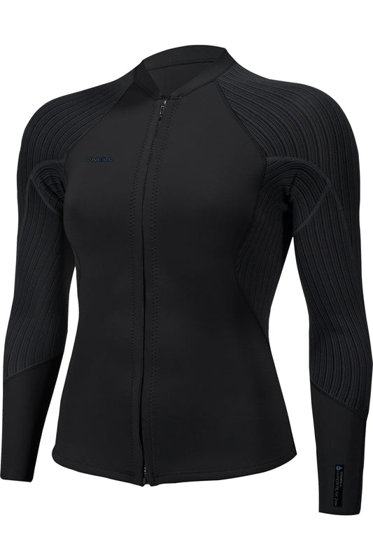 O'Neill Women's Hyperfreak 2mm Front Zip Jacket Black
