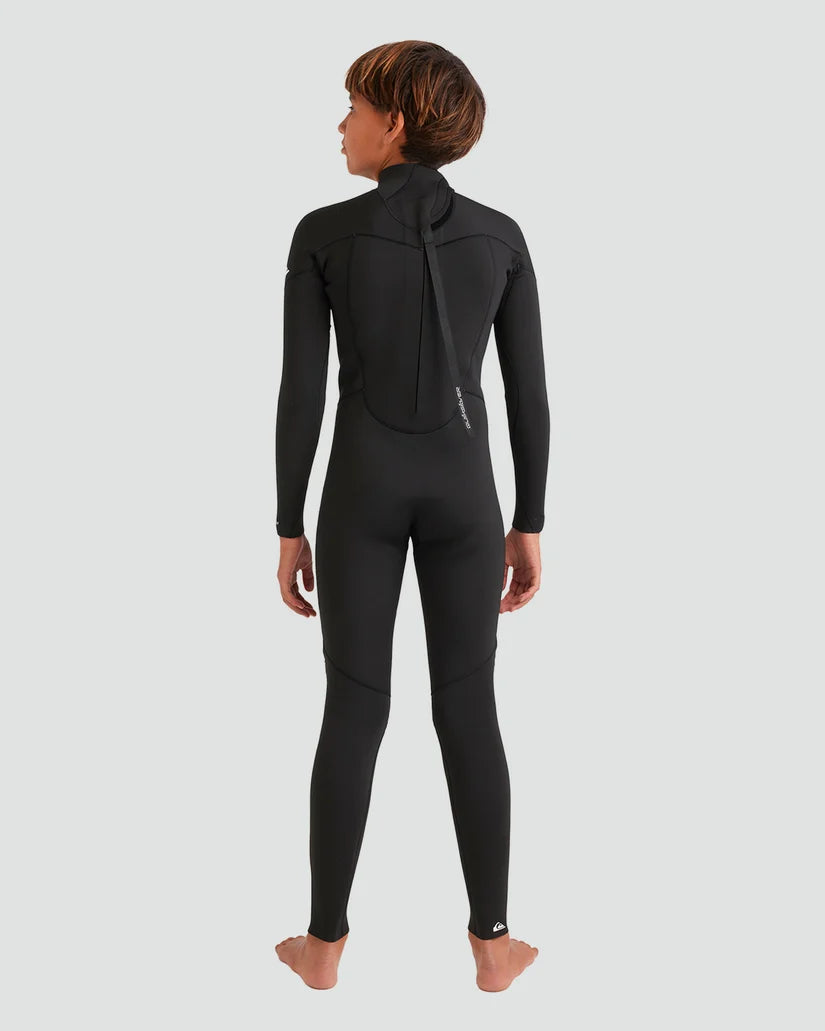Quiksilver Youth Prologue 3/2 Back Zip Wetsuit in black – full back view