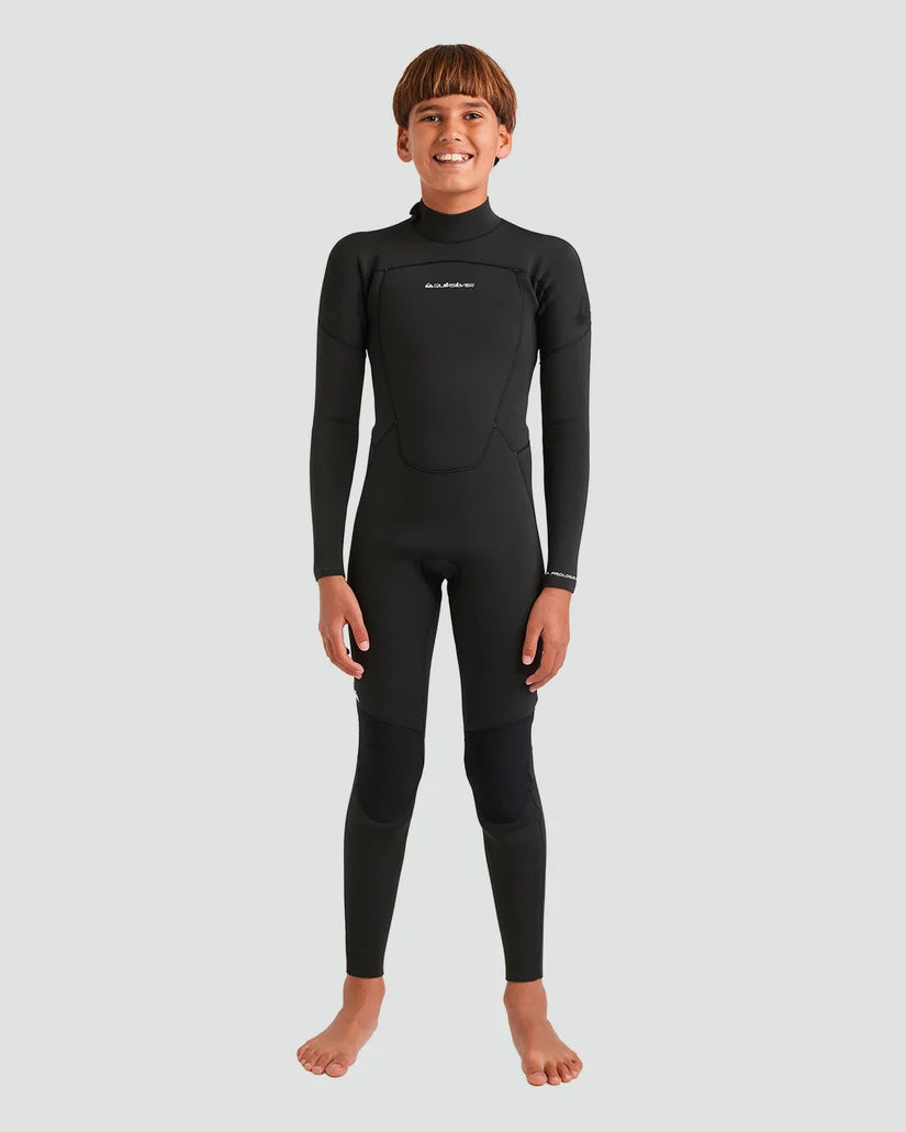 Quiksilver Youth Prologue 3/2 Back Zip Wetsuit in black – full front view