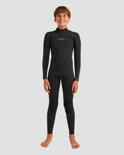 Quiksilver Youth Prologue 3/2 Back Zip Wetsuit in black – full front view