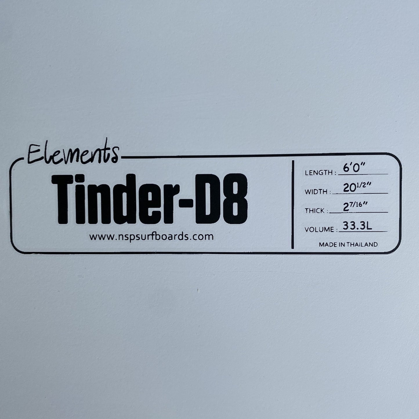 NSP ELEMENTS TINDER-D8 SURFBOARD 6'0"